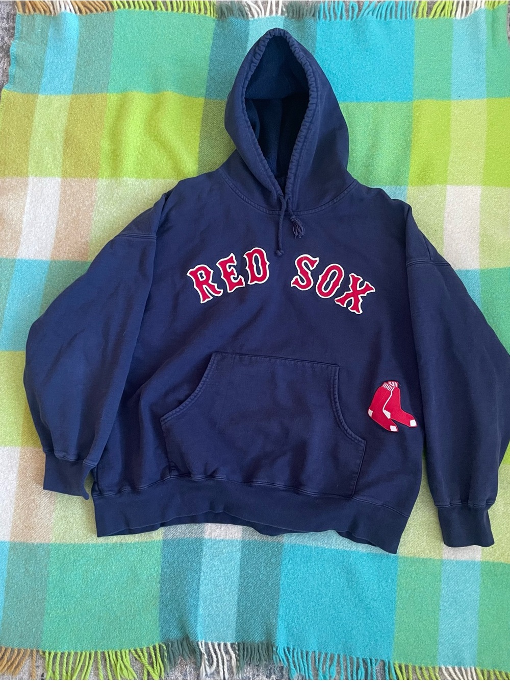 Vintage Majestic Red Sox Embroidered Patches Navy Pullover Sweatshirt Men’s